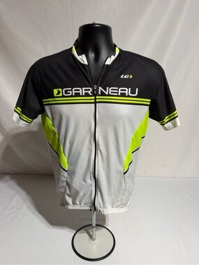 Louis Garneau Equipe Cycling Jersey Men’s M Black White Neon Yellow Full Zip